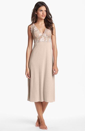 Free shipping and returns on Natori 'Zen Floral' Nightgown at Nordstrom.com. An opulent lace overlay romances the plunging V-neck bodice of a slim chemise fashioned from a buttery-soft, stretchy knit. Women Nightwear Dresses, Nightwear Fashion, Night Wear Dress, Cotton Night Dress, Nightgown Pattern, Nightwear Dress, Nighttime Routine, Vintage Slip Dress, Sleepwear Fashion