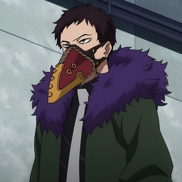 an anime character wearing a purple fur coat and holding a red object in his hand