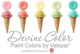 five ice cream cones with different colors in them and the words devine color paint colors by valspar