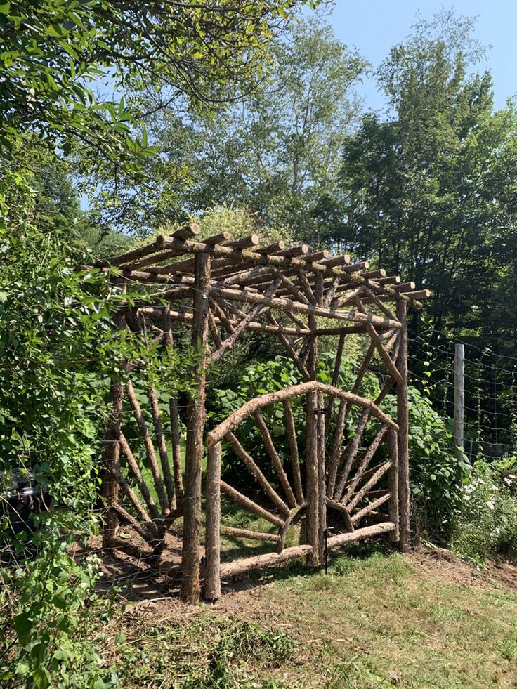 a wooden structure made out of sticks and logs