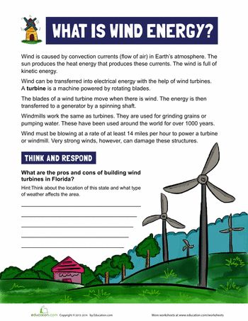 a wind energy worksheet with windmills in the background