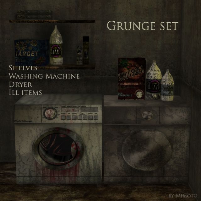 the grunge set includes washers, washing machine, and all its items