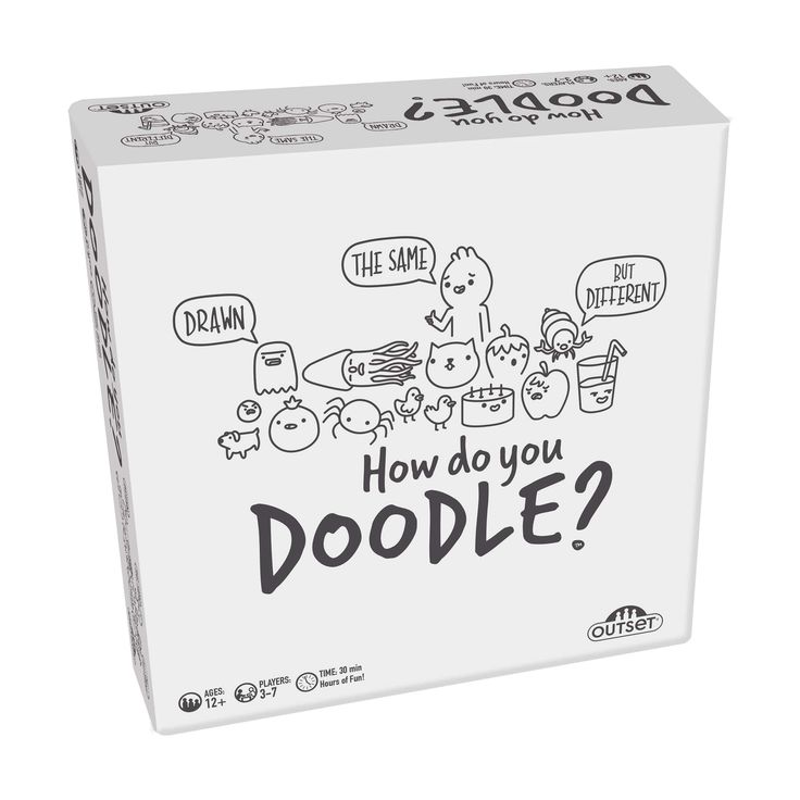 the game box for how do you doodle? is shown in black and white