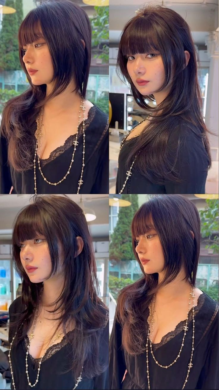 Layered Hair Medium Volume, Layered Long Hair Bangs, Miyamura Hairstyle Tutorial, Tota Haircuts, Falco Haircut, Hime Cut Layered, Y2k Haircuts, Hair Inspiration Long, Hair Stylies