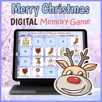 a christmas memory game for kids to play on the computer screen with reindeers and snowflakes in the background