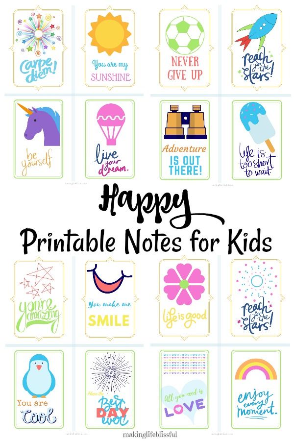 the words happy printable notes for kids are shown in different colors and font styles