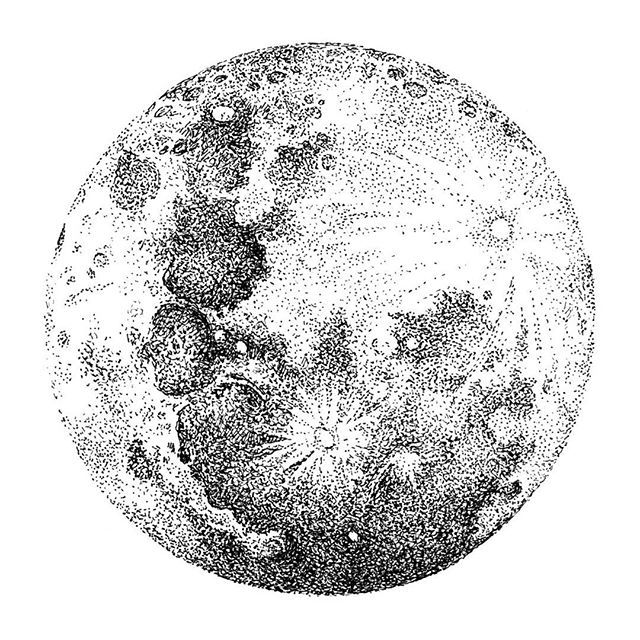 the moon in black and white, with dots on it's surface to create an image