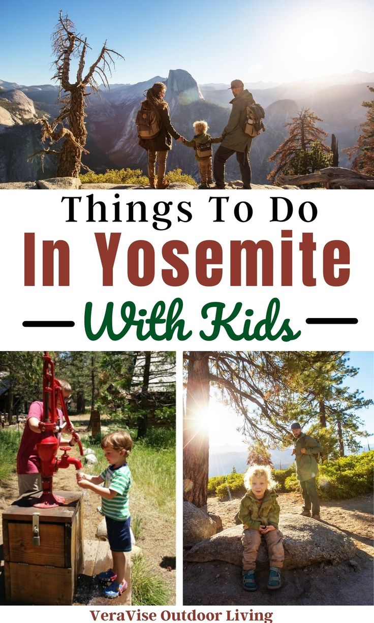 the words things to do in yosemite with kids are shown above two pictures of children