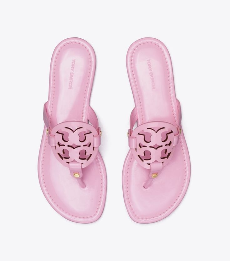 Miller Patent Leather Sandal, Pink Tory Burch Sandals, Preppy Finds, Fye Shoes, Pretty Sneakers, Pretty Sandals, Nice Sandals, Tory Burch Miller Sandals, Pretty Shoes Sneakers