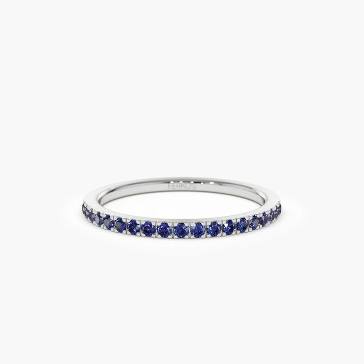 14k Half Eternity Blue Sapphire Ring – FERKOS FJ Round Sapphire, Blue Sapphire Ring, Local Jewelry, Blue Sapphire Rings, Eternity Bands, Diamond Gemstone, Gold Yellow, Jewelry Stores, Sapphire Ring