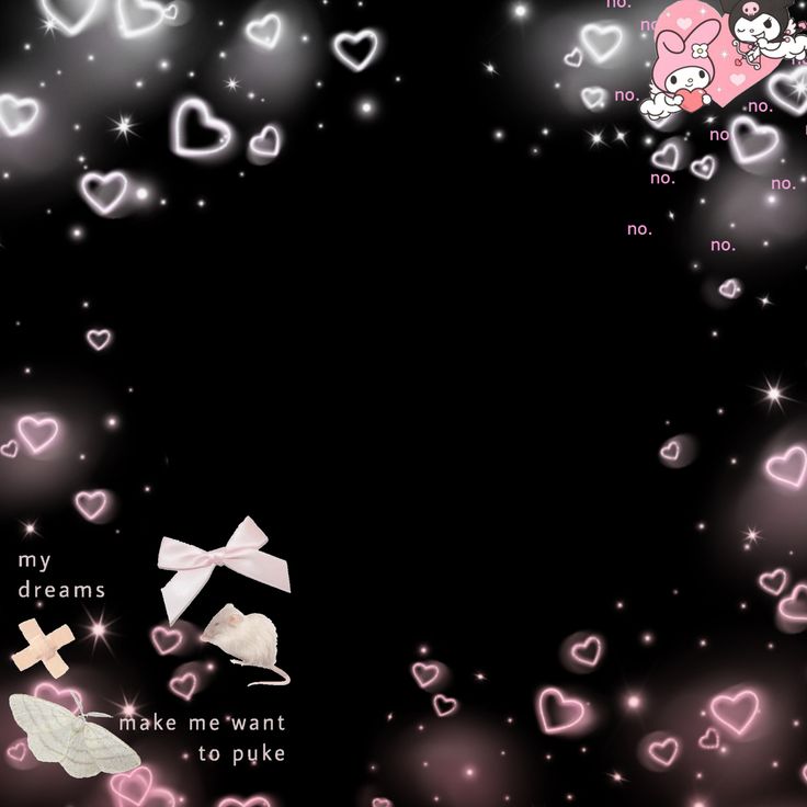 an animated wallpaper with hearts and bows on it's black backgroud