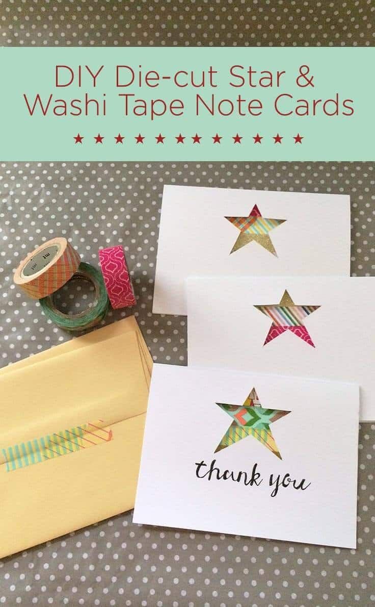 diy die - out star and washi tape note cards with the words, thank you