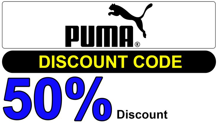 a sign that says puma discount code 50 % off with the image of a cat