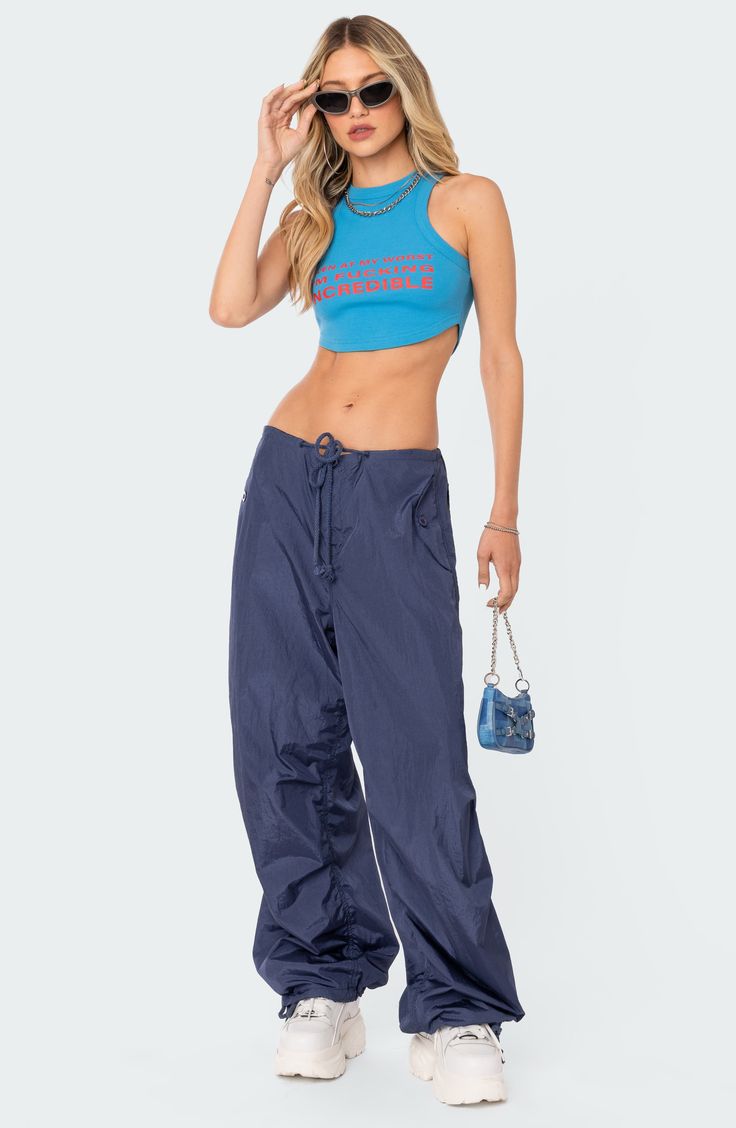 Designed with an oversized fit for a borrowed look, these billowy cargo pants pack a stylish punch. 100% nylon Machine wash, dry flat Imported Nylon Outerwear, Nylon Cargo Pants, Fabric Gift Bags, Female Poses, Fabric Gifts, Free Fabric, Black Friday Deals, Cargo Pants, Top Brands