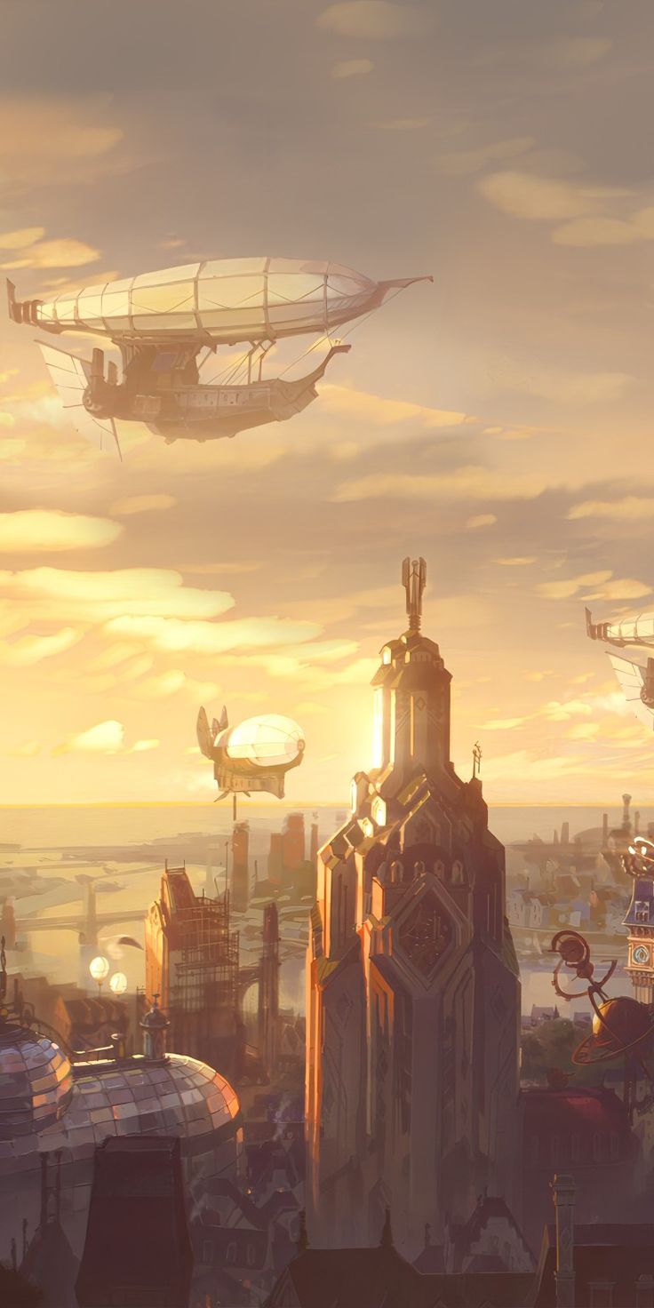 an image of some futuristic cityscapes flying in the sky