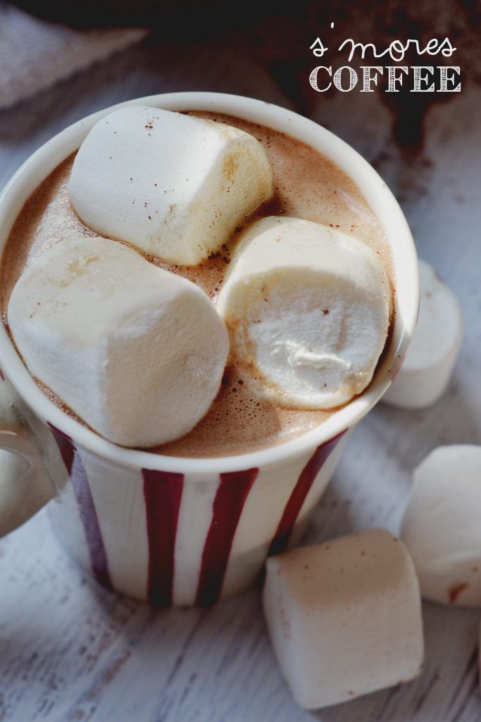 hot chocolate and marshmallows in a cup with text overlay that reads how to make s'mores coffee