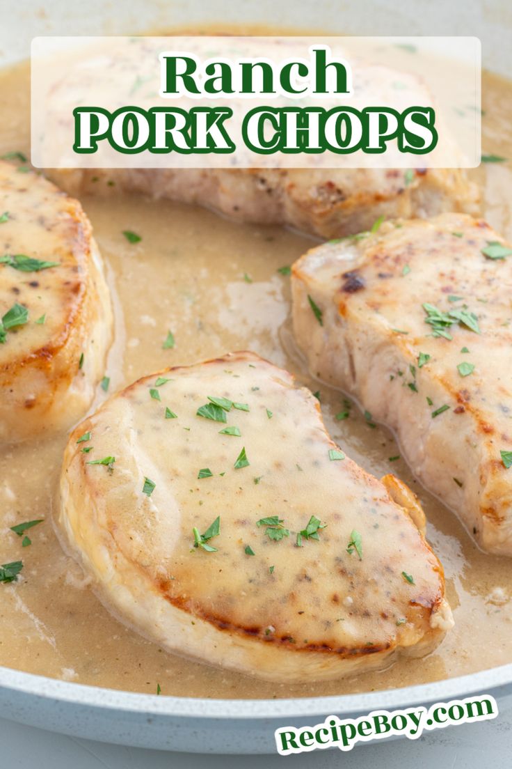 chicken with gravy and parsley in a skillet