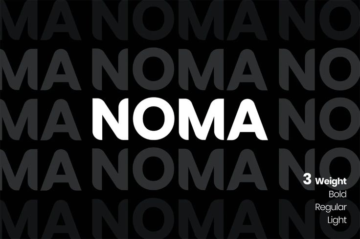 the words noma are in white and black font on a black background with an image of