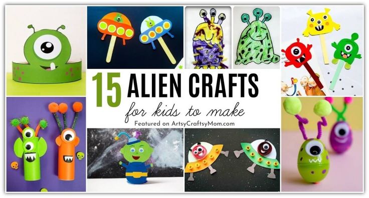 the collage is filled with crafts for kids to make and includes pictures of alien creatures