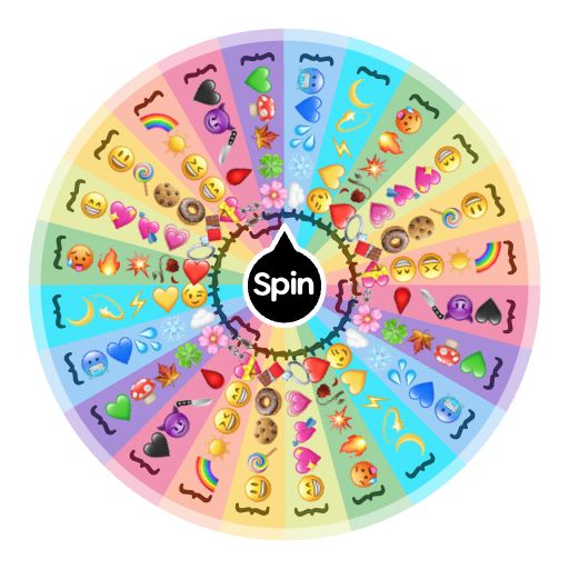 a spinning wheel with the word spin surrounded by different types of smiley faces and symbols