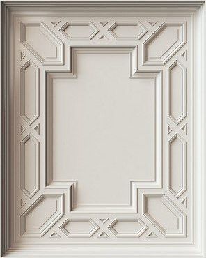 a white ceiling with an intricate design on the top and bottom panel, as well as a