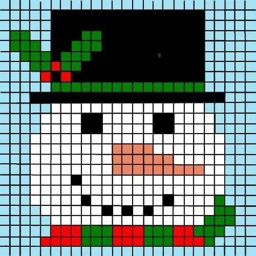 a cross stitch pattern with a snowman wearing a hat