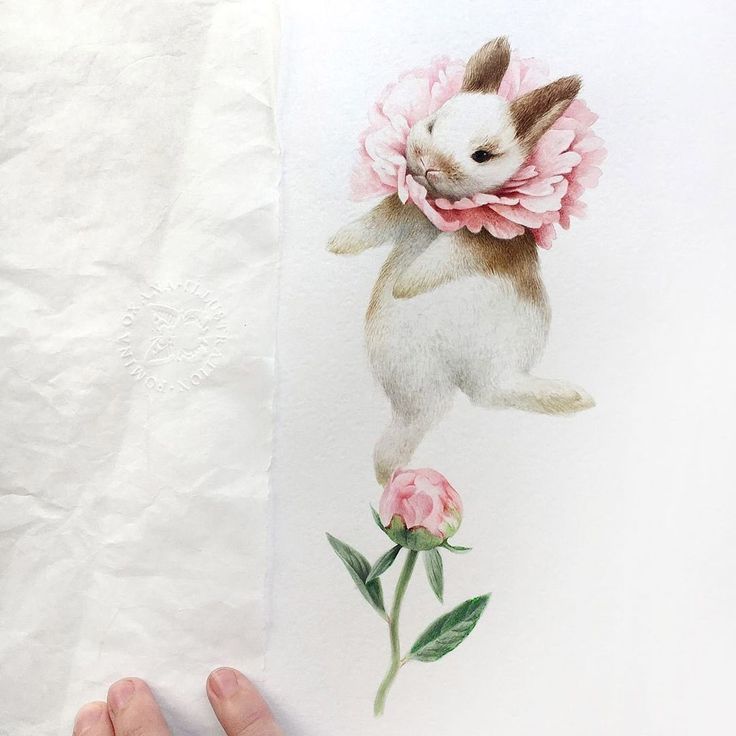 a person holding up a piece of paper with an image of a rabbit on it