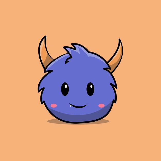 a cartoon character with horns on it's head and eyes, sitting in front of an orange background