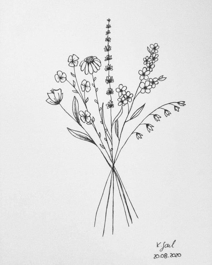 a black and white drawing of some flowers