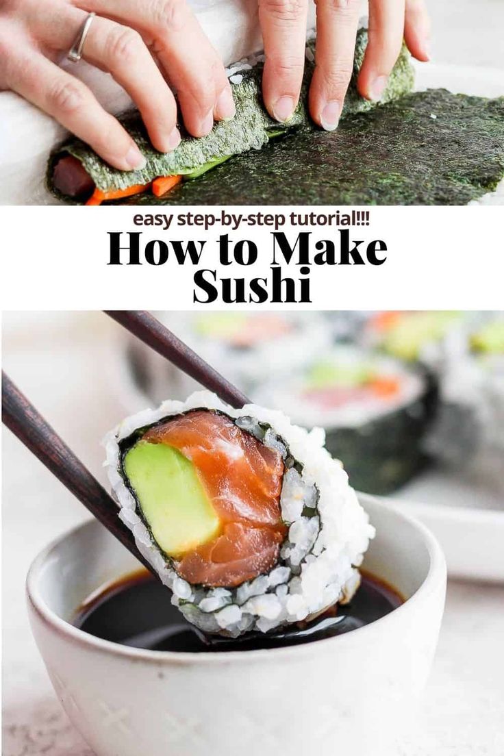 sushi being served in a bowl with chopsticks and sauce on the side