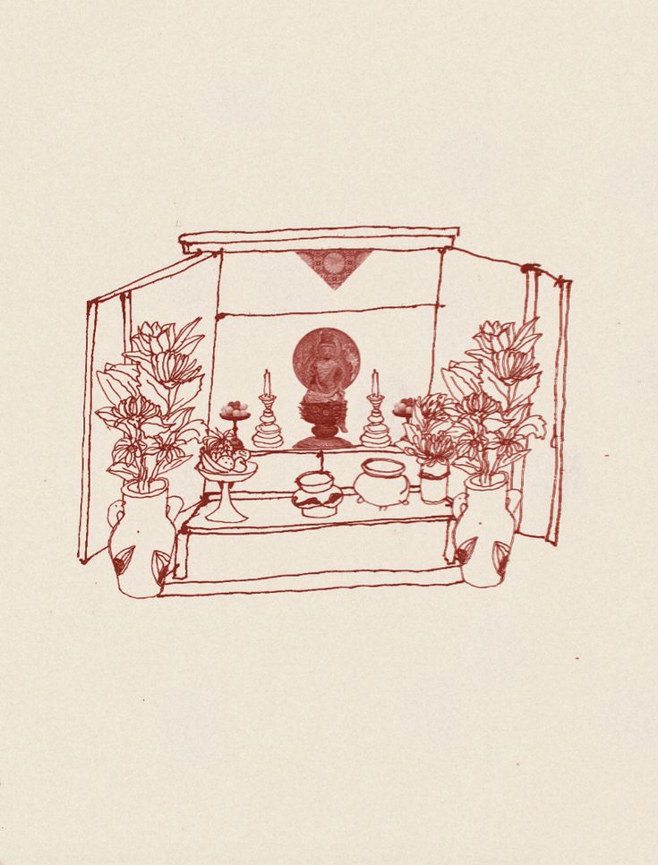 a drawing of a living room with potted plants