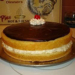 there is a cake on the plate with chocolate frosting