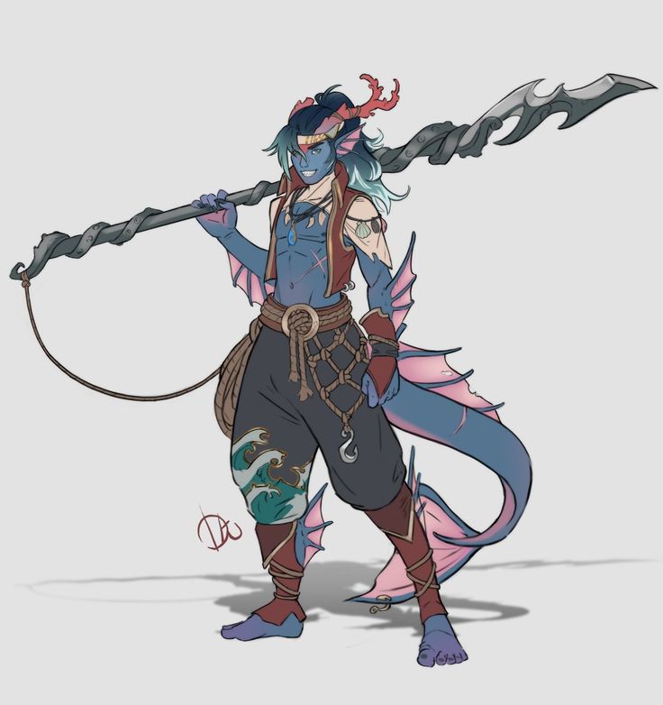 Trident Character Design, Dnd Character Base, Dnd Character Oc, Pirate Barbarian, Triton Character Design, Merfolk Character Design, Aquatic Oc, Pirate Oc Male, Dnd Triton