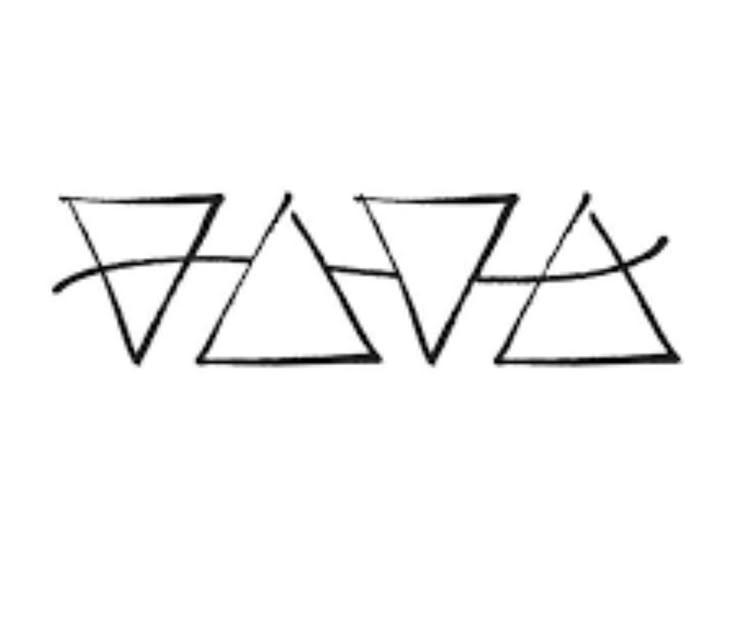 three triangles are drawn in black ink on a white background with the word ava written below them