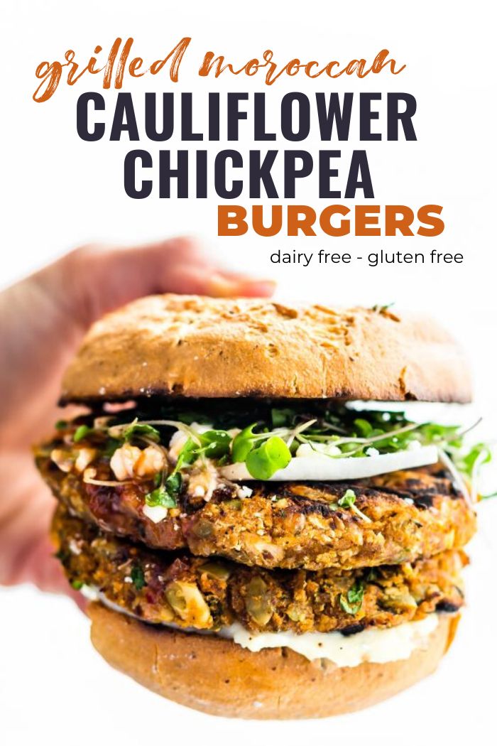 a person holding a sandwich in their hand with the title grilled mexican cauliflower chickpea burgers