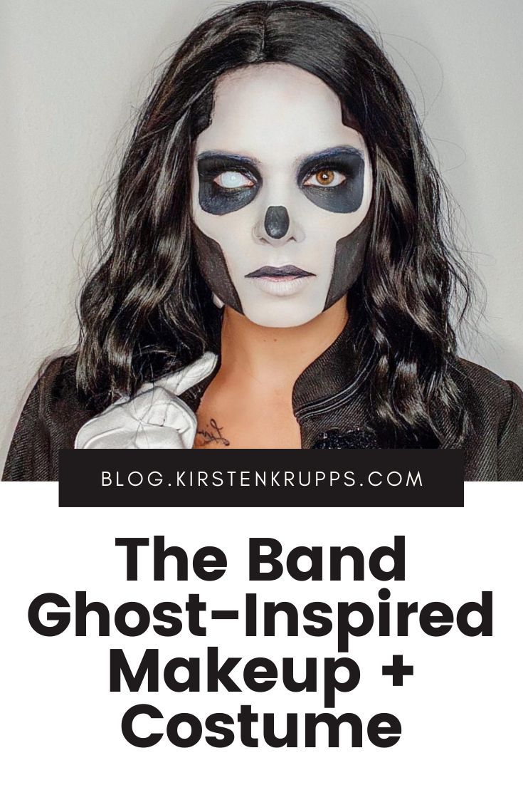 the band ghost - inspired makeup + costume is featured in this ad for kiss magazine