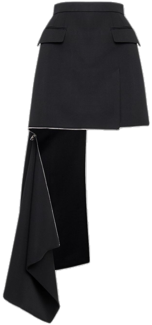 Modern Asymmetrical Bottoms For Night Out, Modern Asymmetrical Black Bottoms, Workwear Asymmetrical Skirt With Side Zipper, Asymmetrical Skirt With Side Zipper For Work, Black Asymmetrical Skirt With Side Zipper, All Brands, Alexander Mcqueen, Alexander, Mini Skirts