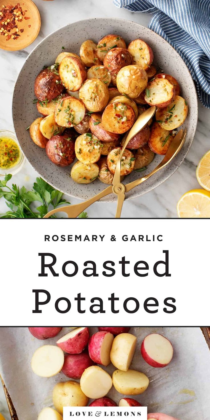 roasted potatoes with rosemary and garlic in a bowl