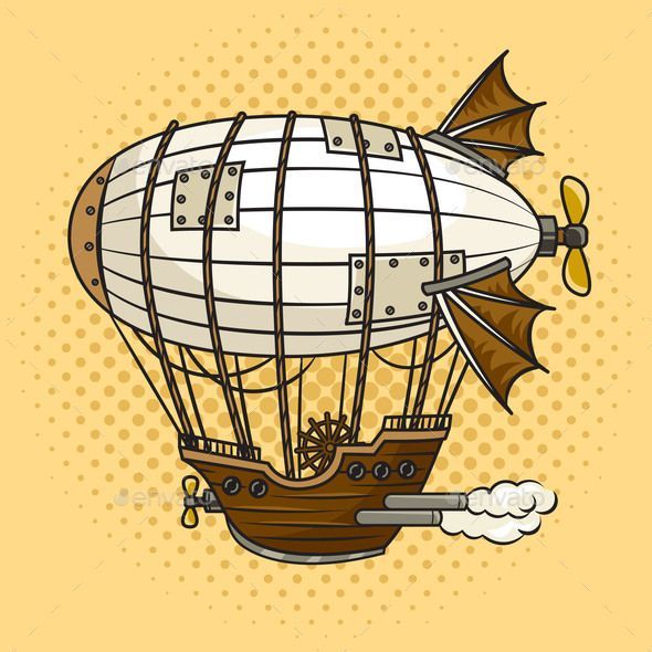 Airship Steampunk Pinup Pop Art Vector Airship Art, Pop Art Vector, Retro Vector Illustration, Illustration Comic, Pop Art Retro, Location Inspiration, Retro Vector, Comic Book Style, Ad Art