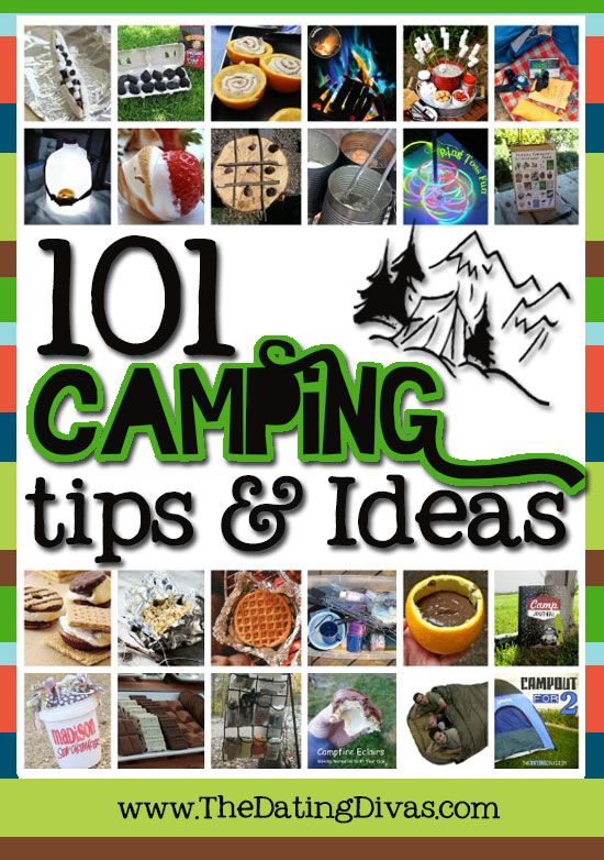 the cover of 101 camping tips and ideas, with pictures of camp related items on it