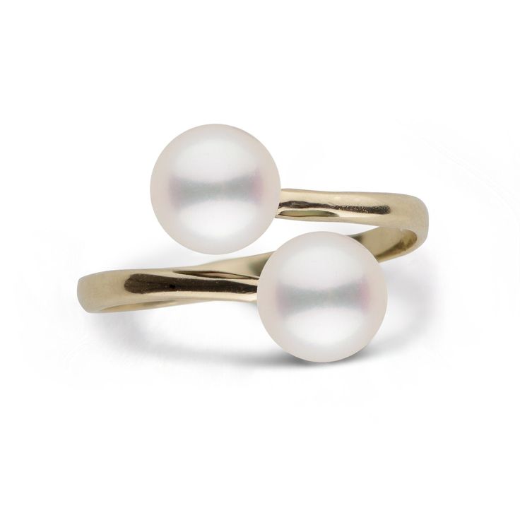 Make a statement without even trying. The Bypass ring is a traditional design with a minimalistic approach. Easy for everyday wear, or the finishing touch for an evening out, double down with the Bypass Collection. Plus, two pearls are better than one. This ring is set with two 7.0-7.5 mm Akoya pearls Akoya pearls are known for their perfect round shape and unmistakable luster unique to akoya pearls grown in the cold coastal waters of Japan. The finest pearls from this region are known for their Akoya Pearl Ring, White Pearl Ring, Akoya Pearl Earrings, Golden South Sea Pearls, Double Down, Pearl And Diamond Ring, Bypass Ring, Jewelry Appraisal, Coney Island