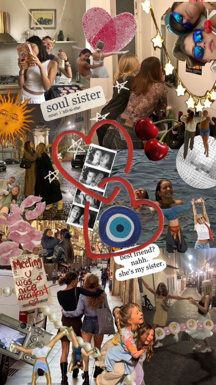 the collage shows many different pictures and words on it, including people holding up signs