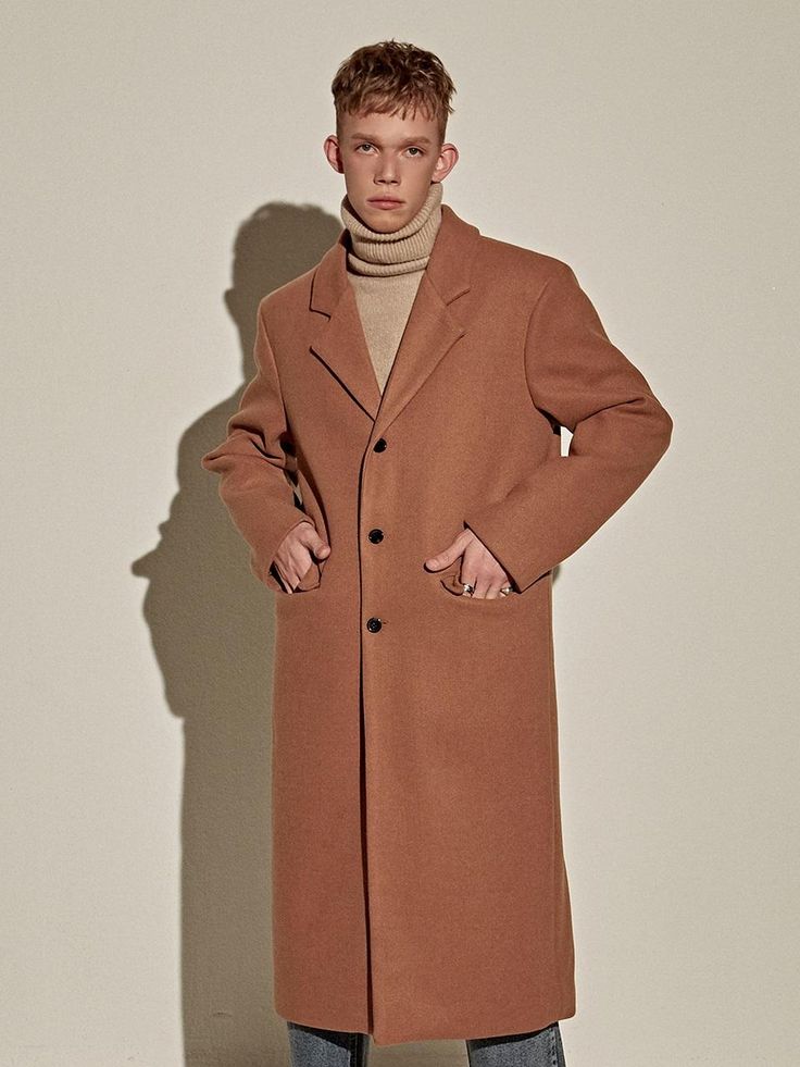 Composition : Shell-POL 80% WOOL 20% / Lining-POL 100%Country of Origin : KOREA Classic Long Brown Outerwear, Long Brown Wool Outerwear, Camel Wool Coat For Winter, Camel Wool Long Coat, Long Wool Coat, Long Coat, Wool Coat, Mens Coats, Camel