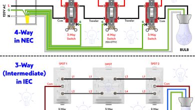 three way light switch wiring diagram with two lights and one on the other side,