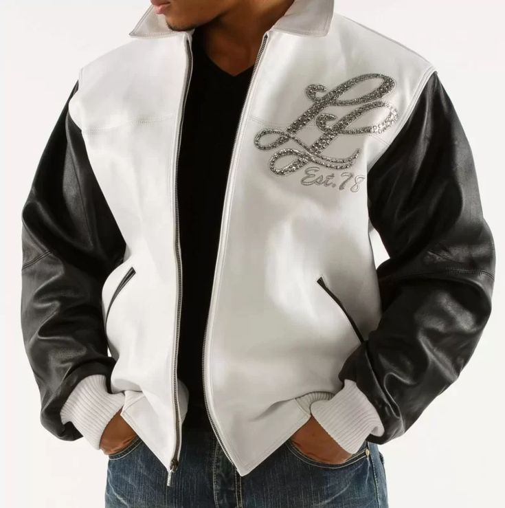 Edgy White Leather Jacket For Winter, White Edgy Leather Jacket For Winter, White Leather Jacket For Streetwear, White Leather Jacket With Zipper For Streetwear, White Leather Streetwear Outerwear, White Leather Outerwear For Streetwear, Luxury Leather Jacket With Zipper For Streetwear, White Leather Streetwear Jacket, White Leather Jacket For Streetwear In Fall