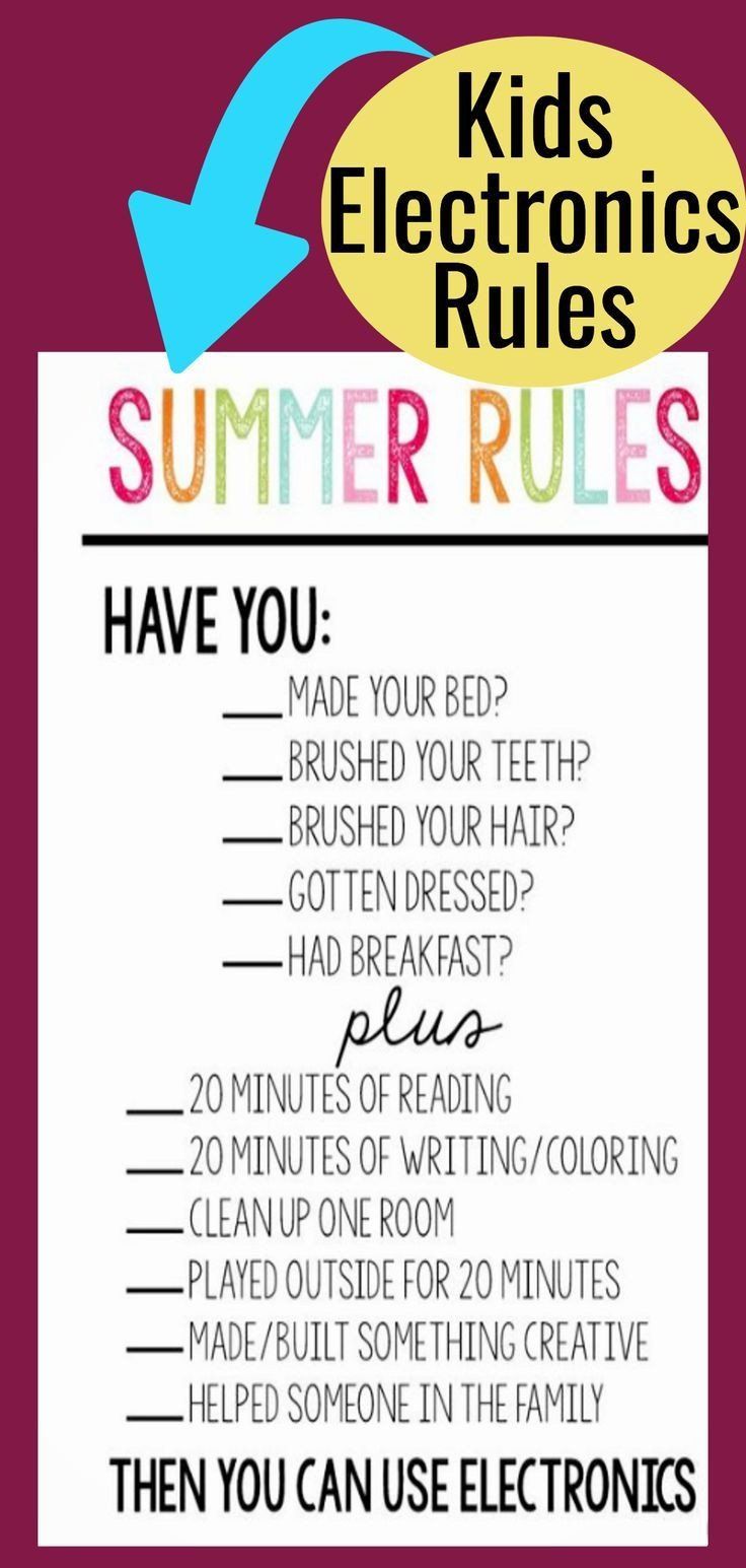 kids'electronics rules poster with the words summer rules