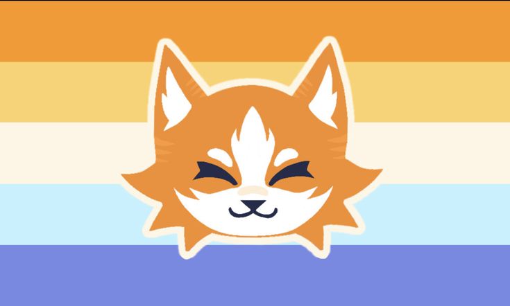 an orange and white cat with its eyes closed in front of a rainbow colored background