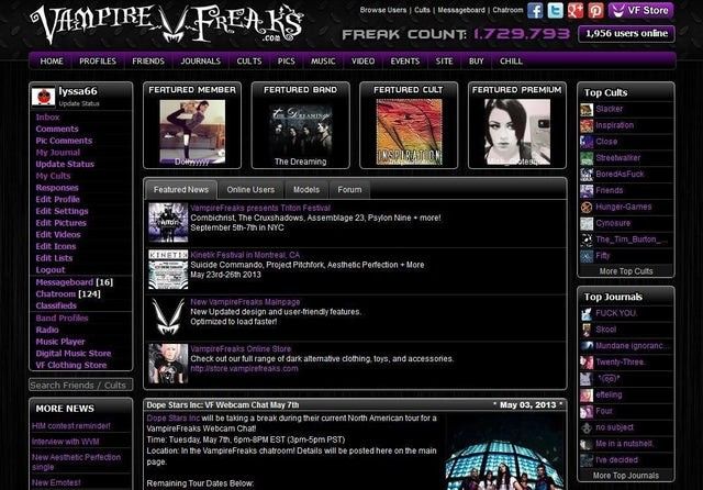 the website for vampire years is shown in black and purple colors, with an image of dracula