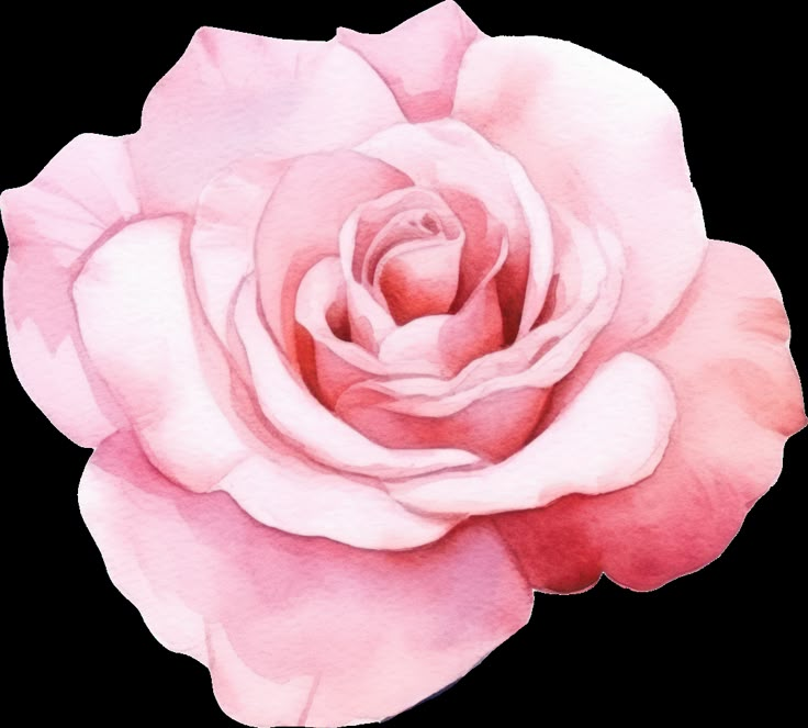 a pink rose is shown in this watercolor painting style, it appears to be blooming