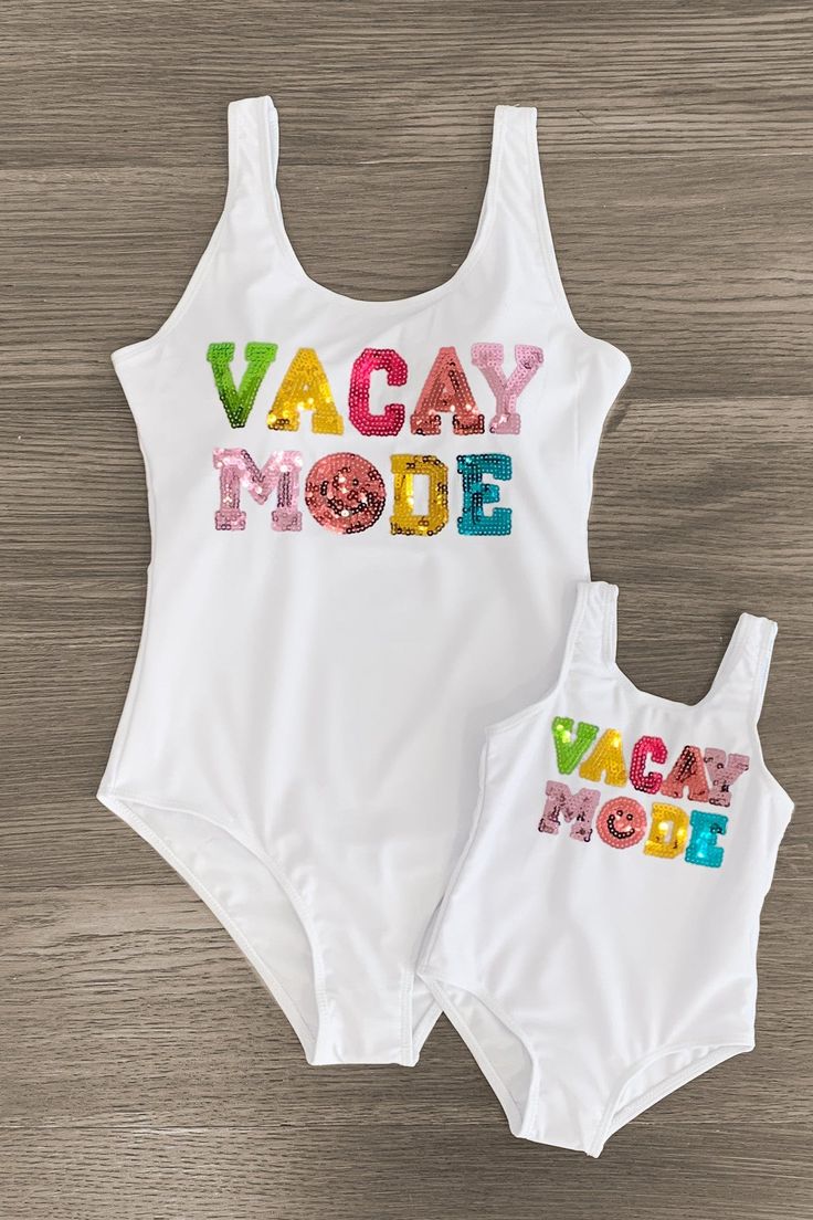 White & rainbow sequin design adds a bright pop to her summer swimwear Swimsuits feature a one-piece design with a scoop neck & back Ultra-soft, stretchy fabric keeps the fit light & comfy Twinning is winning! You and your little one will look so cute on the beach or poolside in our "Vacay Mode" White Sequin Swimsuits. Made from a soft & lightweight fabric, the swimsuit is designed to keep her comfortable both in and out of water. Featuring a rainbow sequin design, she can pair this fun swimsuit White Playful Swimwear For Vacation, Fun White Swimwear For Beach Party, Fun White Swimwear For Poolside, Summer Vacation Sequined Swimwear, White Vacation Party Swimwear, Sequin Swimwear For Summer Vacation, Sequin Beachwear Swimwear For Pool, Sequined Swimwear For Pool Beachwear, Letter Print Swimwear For Beachwear